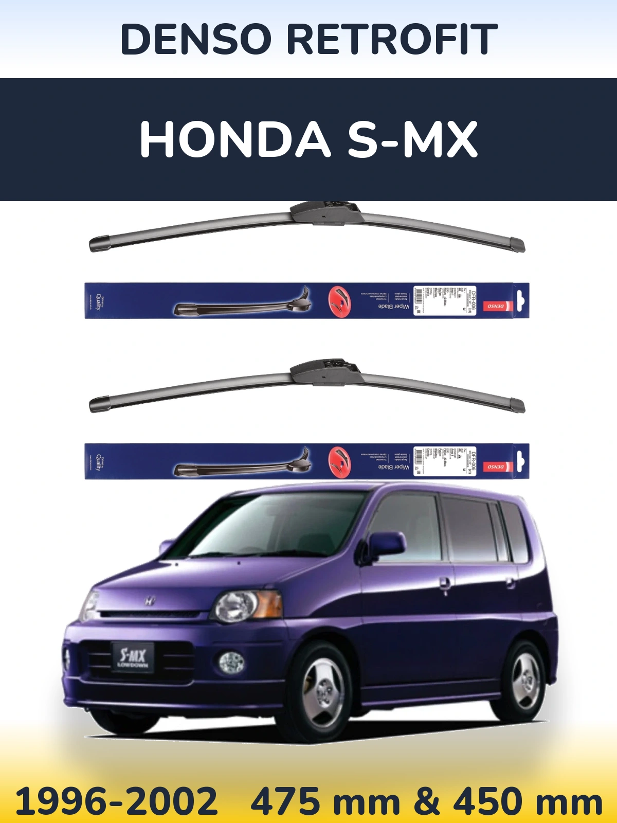 Sada předních stěračů Denso Retrofit 475 a 450 mm pro Honda S-MX 1996-2002