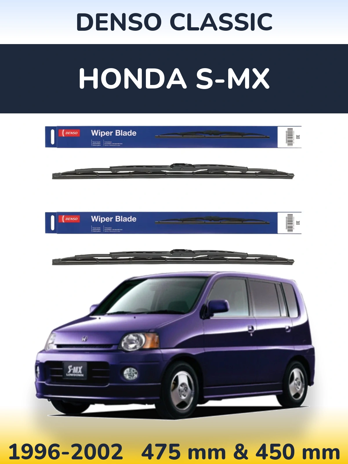 Sada předních stěračů Denso Classic 475 a 450 mm pro Honda S-MX 1996-2002