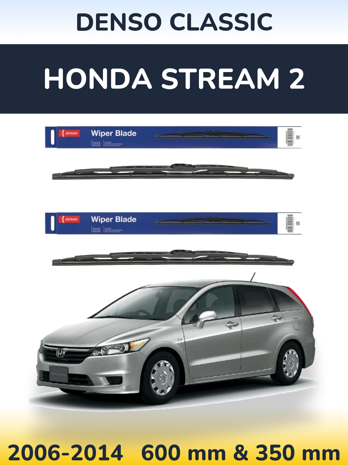 Sada předních stěračů Denso Classic 600 a 350 mm pro Honda Stream 2 2006-2014