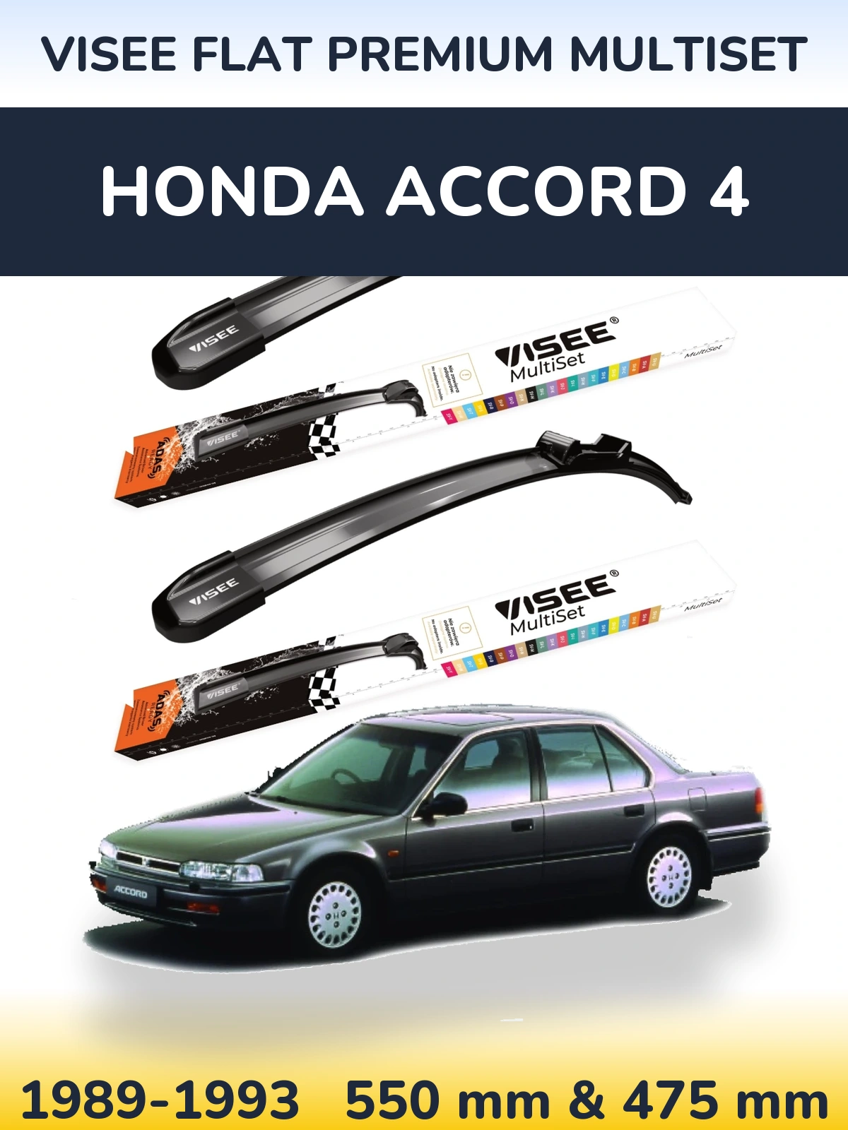 Sada předních stěračů VISEE FLAT PREMIUM MultiSet 550 a 475 mm pro Honda Accord 4 1989-1993