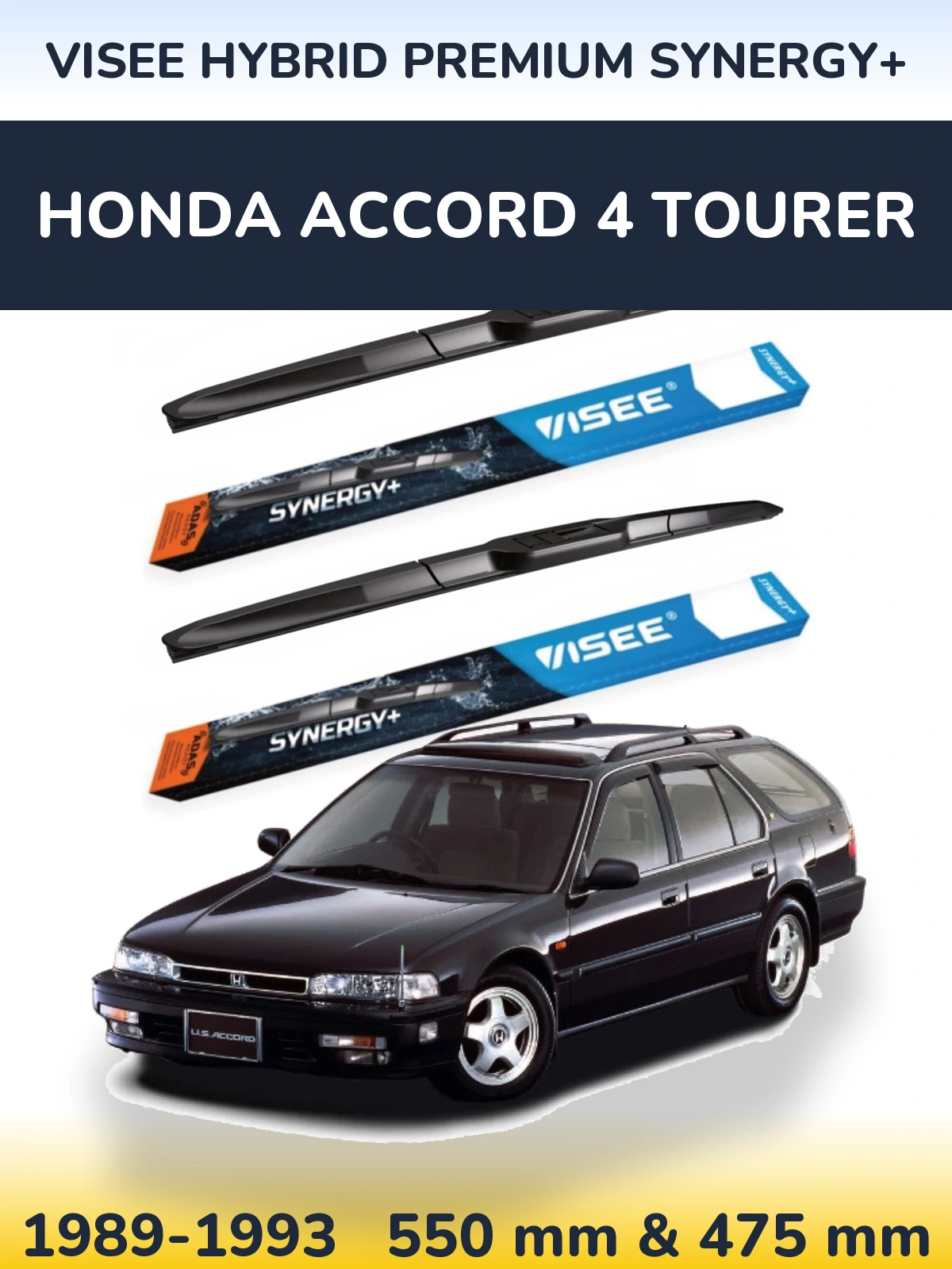 Sada předních stěračů VISEE HYBRID PREMIUM SYNERGY+ 550 a 475 mm pro Honda Accord 4 Tourer 1989-1993