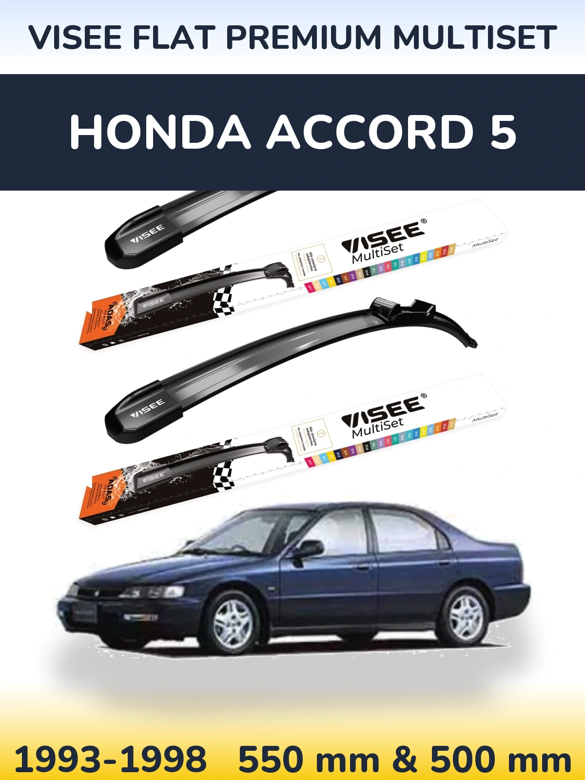 Sada předních stěračů VISEE FLAT PREMIUM MultiSet 550 a 500 mm pro Honda Accord 5 1993-1998