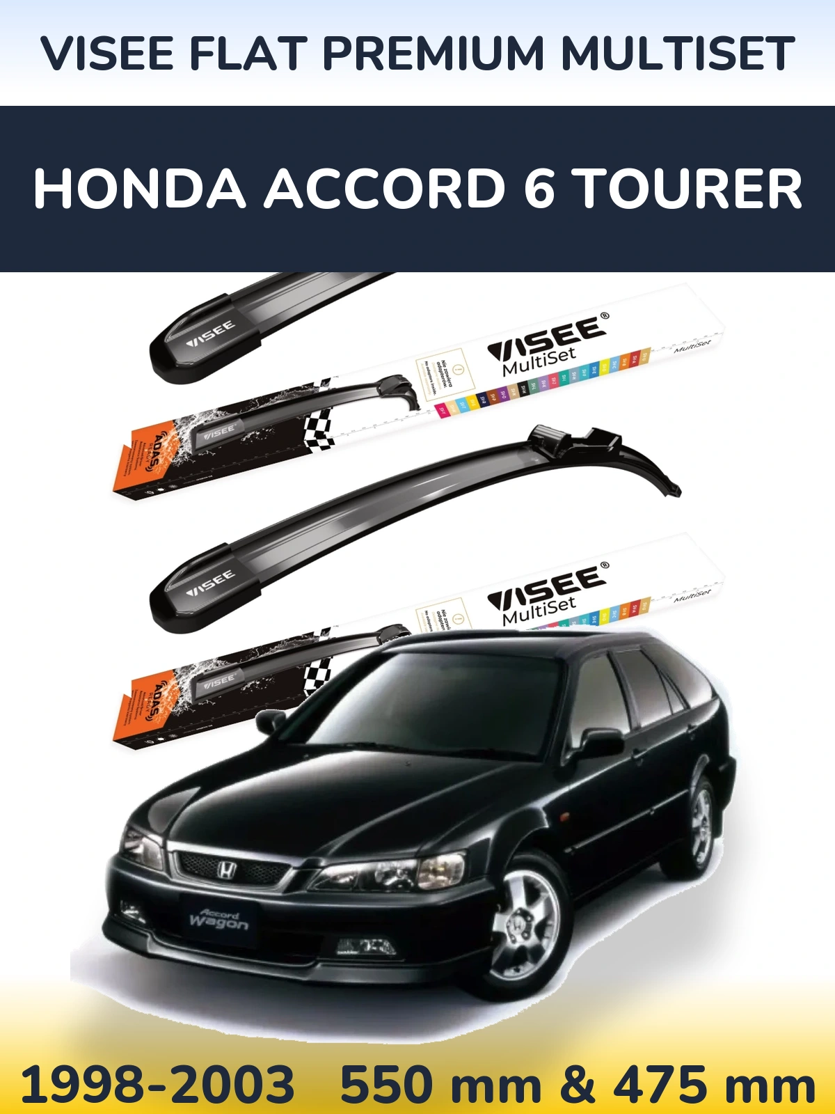 Sada předních stěračů VISEE FLAT PREMIUM MultiSet 550 a 475 mm pro Honda Accord 6 Tourer 1998-2003
