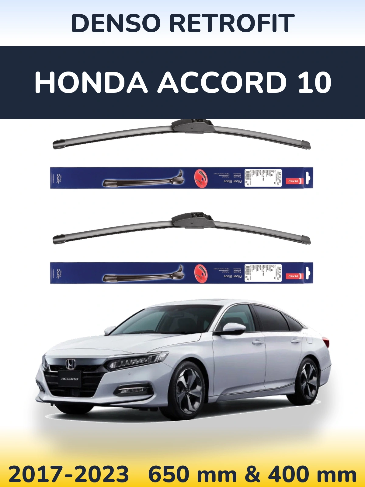 Sada předních stěračů Denso Retrofit 650 a 400 mm pro Honda Accord 10 2017-2023