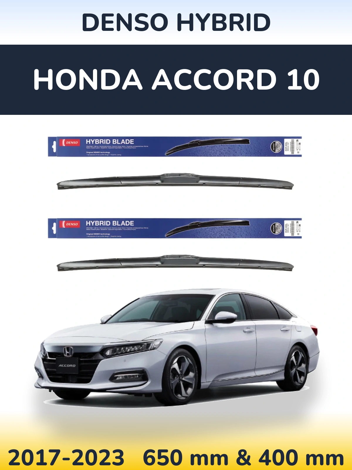 Sada předních stěračů Denso Hybrid 650 a 400 mm pro Honda Accord 10 2017-2023