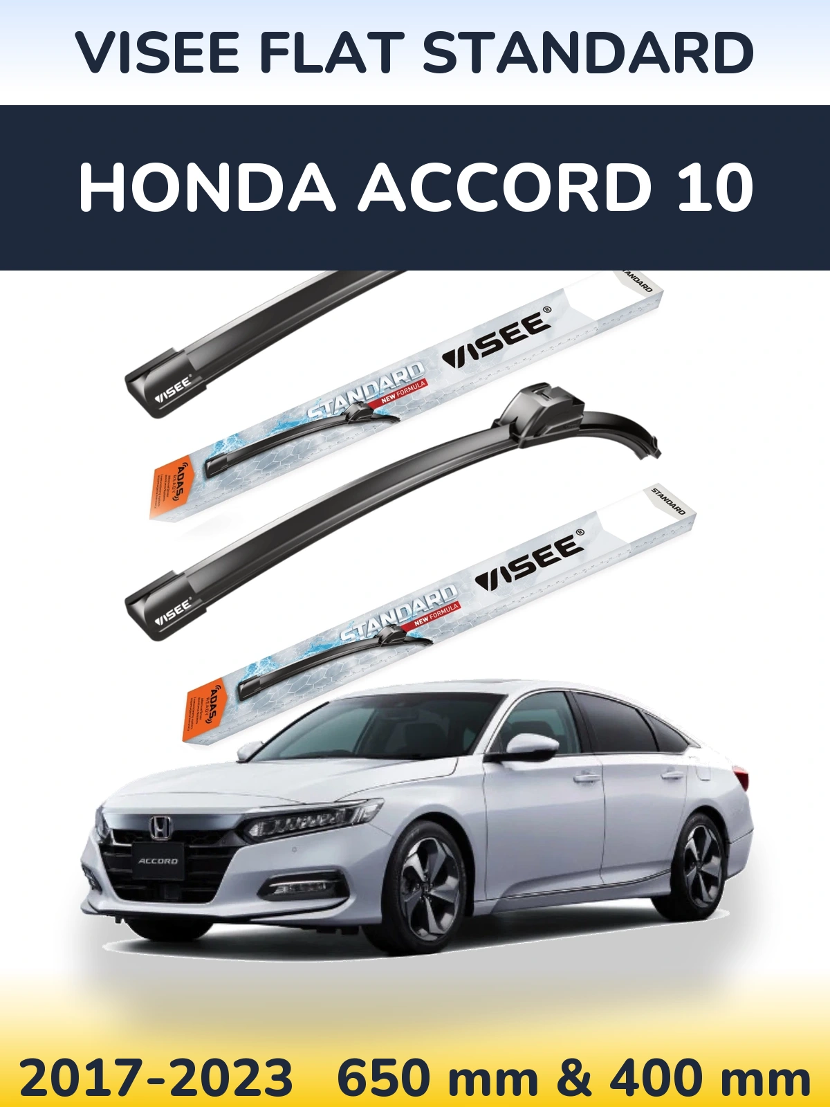 Sada předních stěračů VISEE FLAT STANDARD 650 a 400 mm pro Honda Accord 10 2017-2023