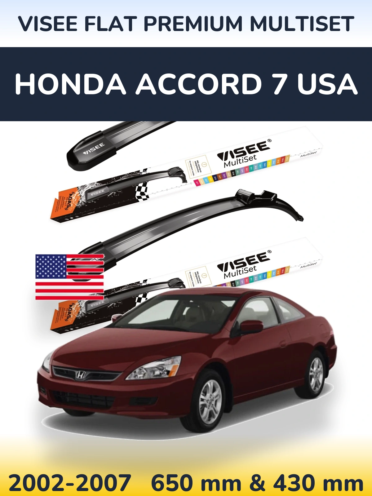 Sada předních stěračů VISEE FLAT PREMIUM MultiSet 650 a 430 mm pro Honda Accord 7 USA 2002-2007