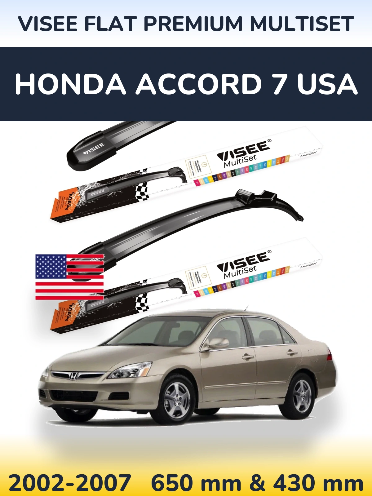 Sada předních stěračů VISEE FLAT PREMIUM MultiSet 650 a 430 mm pro Honda Accord 7 USA 2002-2007