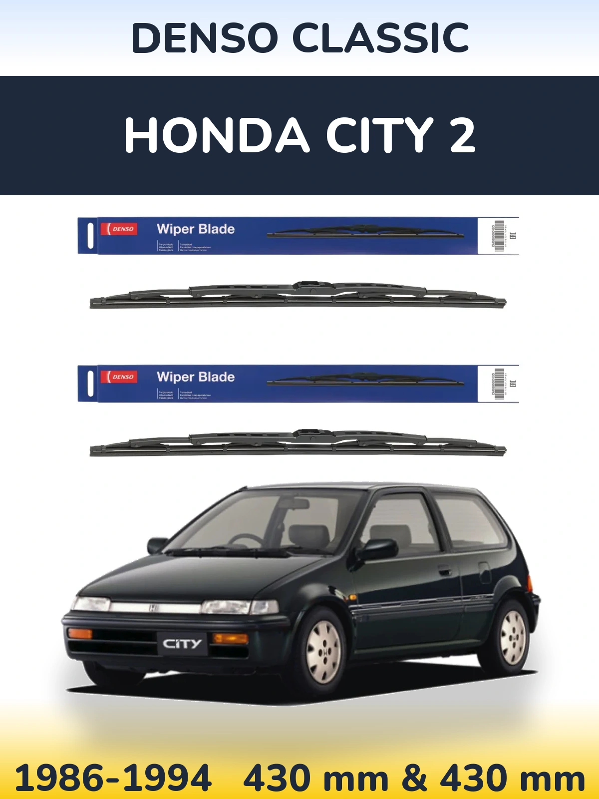 Sada předních stěračů Denso Classic 430 a 430 mm pro Honda City 2 1986-1994
