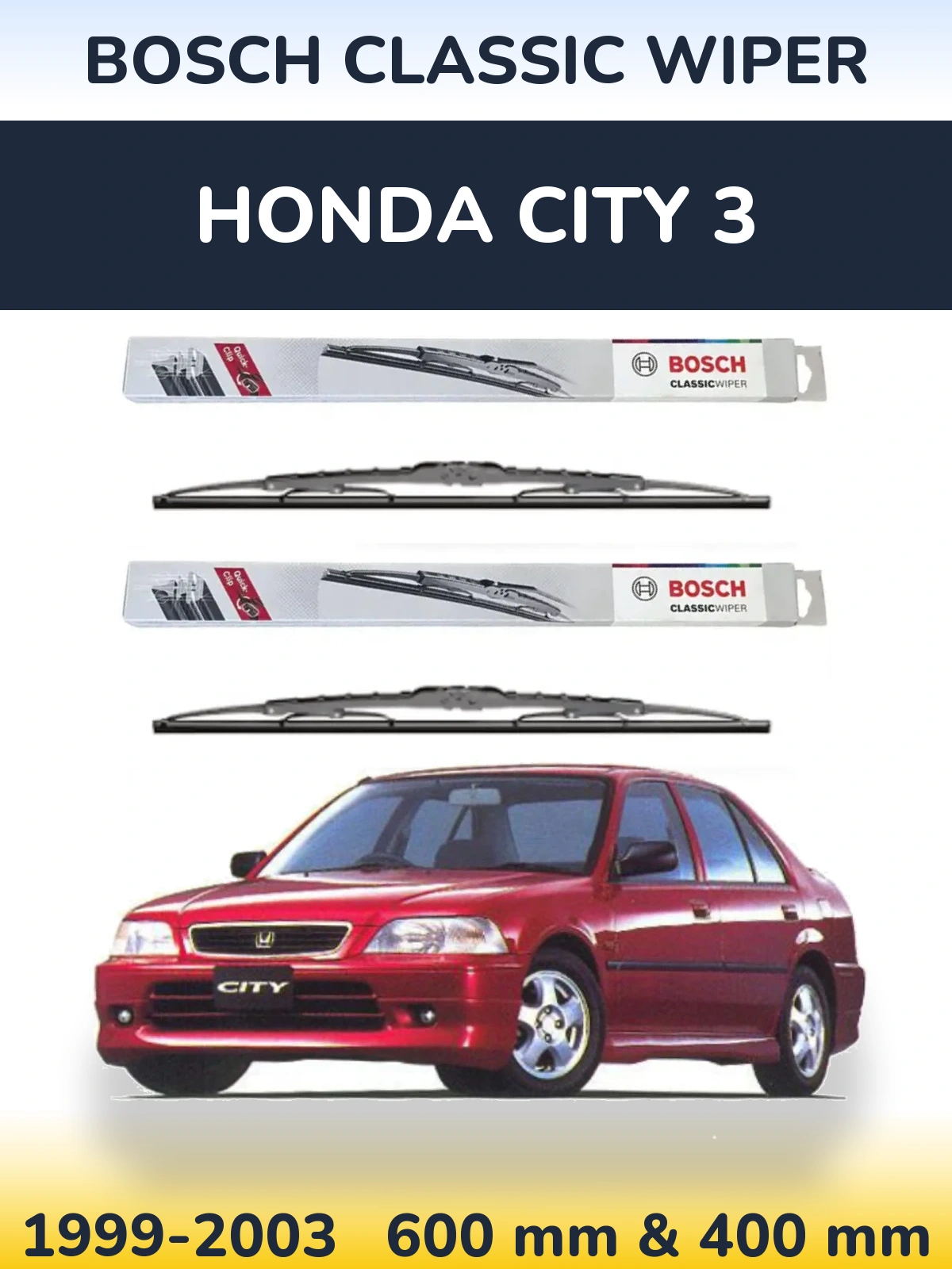Sada předních stěračů BOSCH Classic Wiper 600 a 400 mm pro Honda City 3 1999-2003