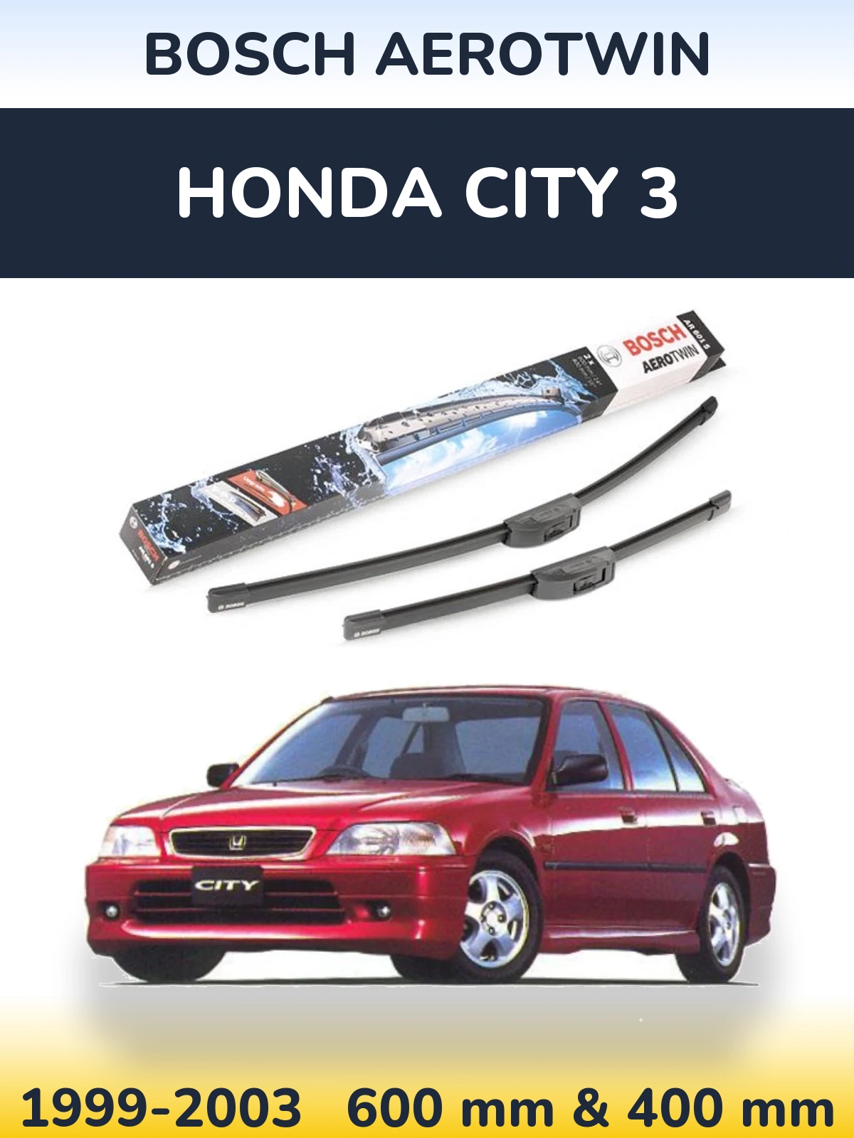 Комплект передніх щіток BOSCH AeroTwin 600 & 400 мм для Honda City 3 1999-2003