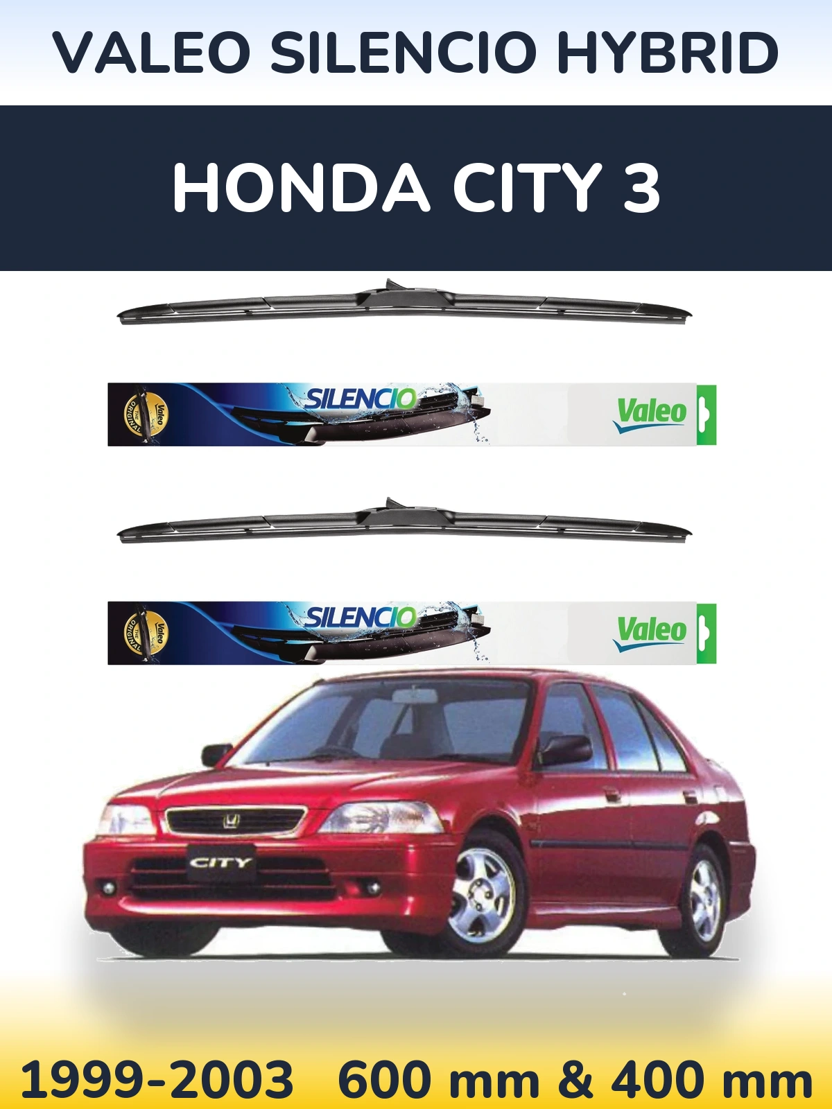 Комплект передніх щіток Valeo Silencio Hybrid 600 & 400 мм для Honda City 3 1999-2003