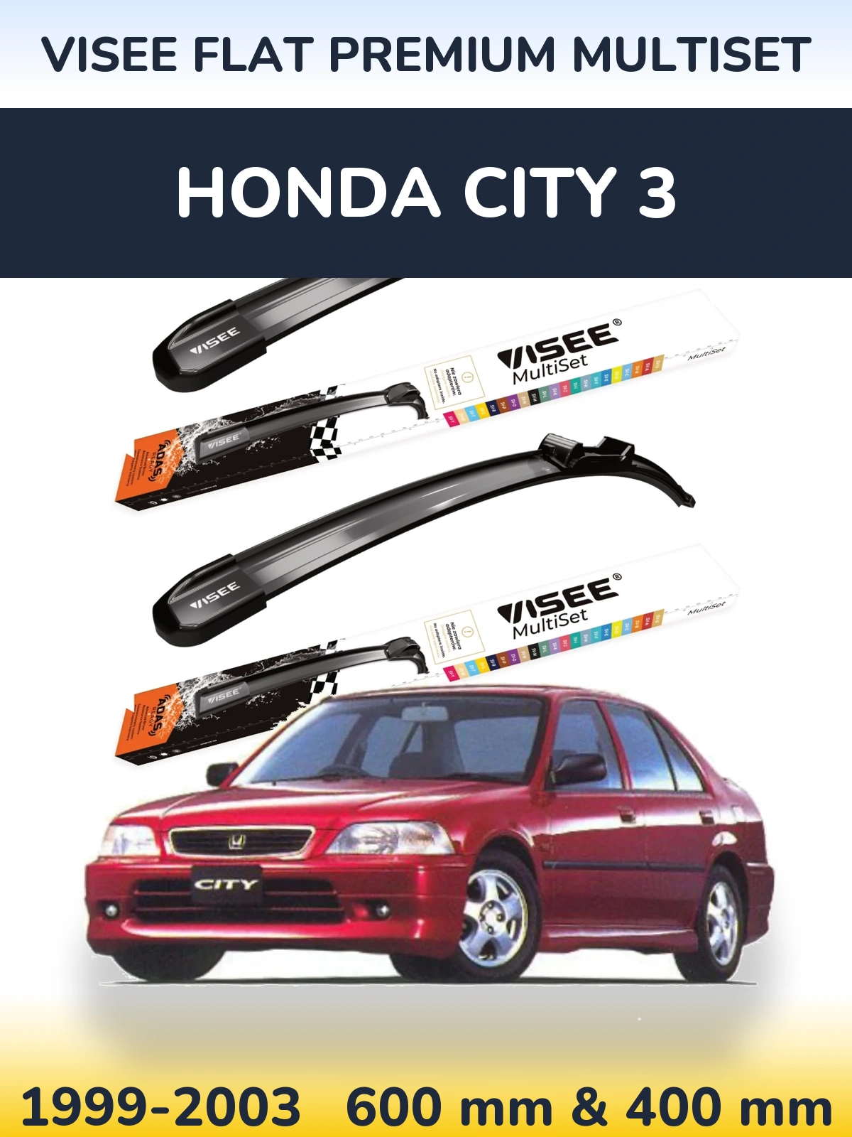 Комплект передніх щіток VISEE FLAT PREMIUM MultiSet 600 & 400 мм для Honda City 3 1999-2003