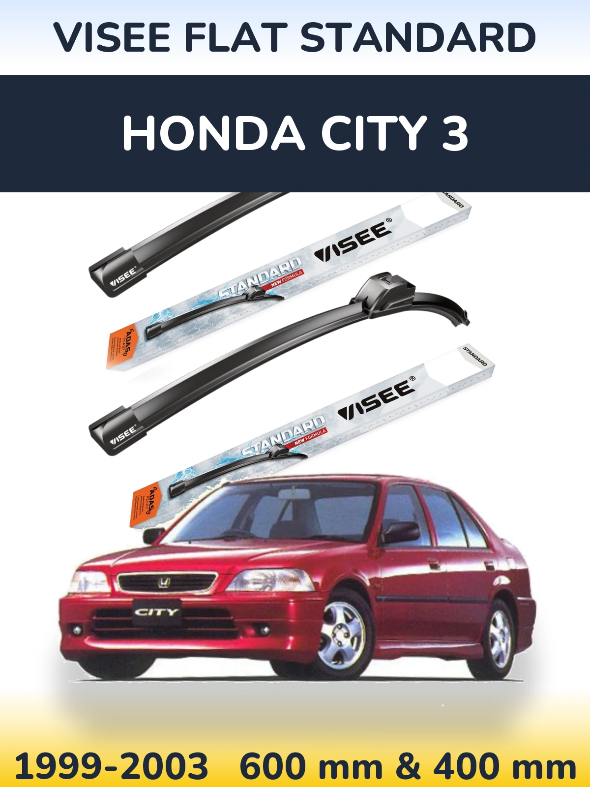Sada předních stěračů VISEE FLAT STANDARD 600 a 400 mm pro Honda City 3 1999-2003