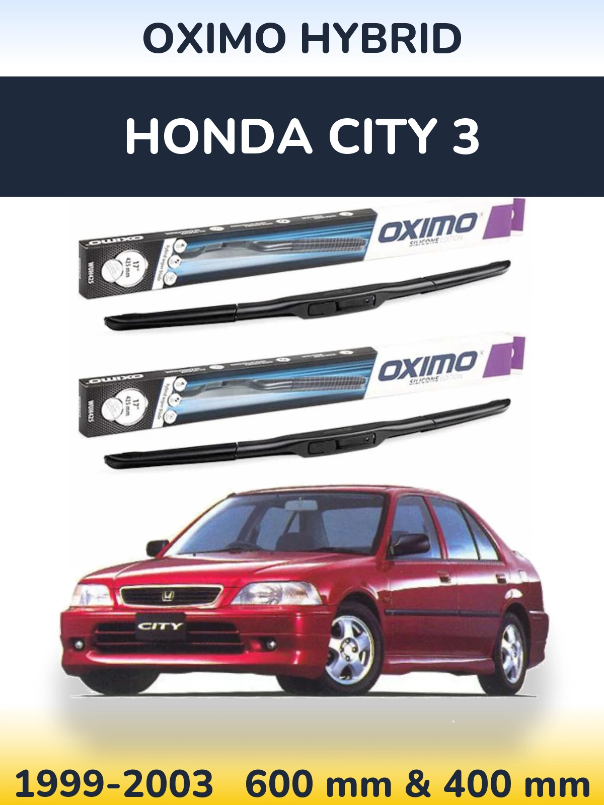 Комплект передніх щіток Oximo Hybrid 600 & 400 мм для Honda City 3 1999-2003