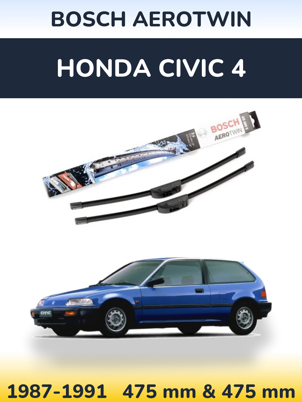 Sada předních stěračů BOSCH AeroTwin 475 a 475 mm pro Honda Civic 4 1987-1991