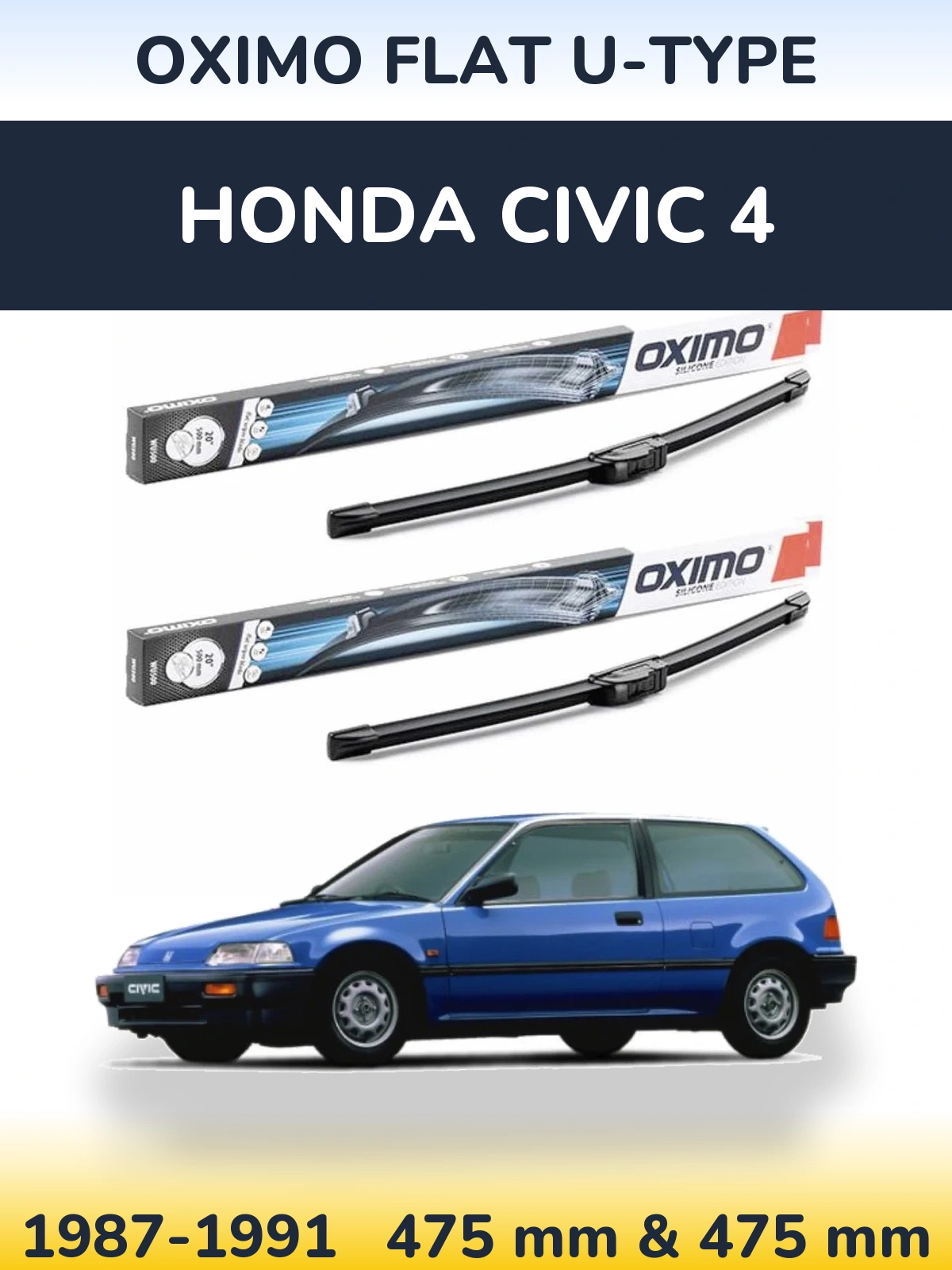 Sada předních stěračů Oximo Flat U-type 475 a 475 mm pro Honda Civic 4 1987-1991