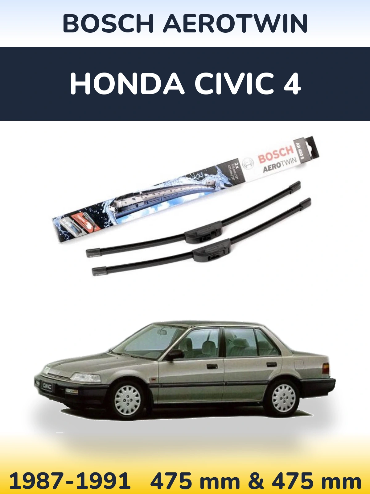 Sada předních stěračů BOSCH AeroTwin 475 a 475 mm pro Honda Civic 4 1987-1991