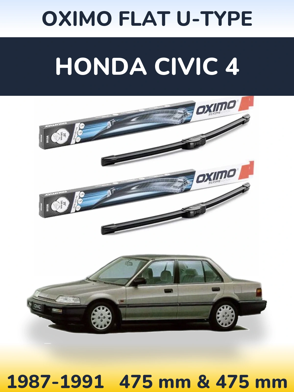 Sada předních stěračů Oximo Flat U-type 475 a 475 mm pro Honda Civic 4 1987-1991