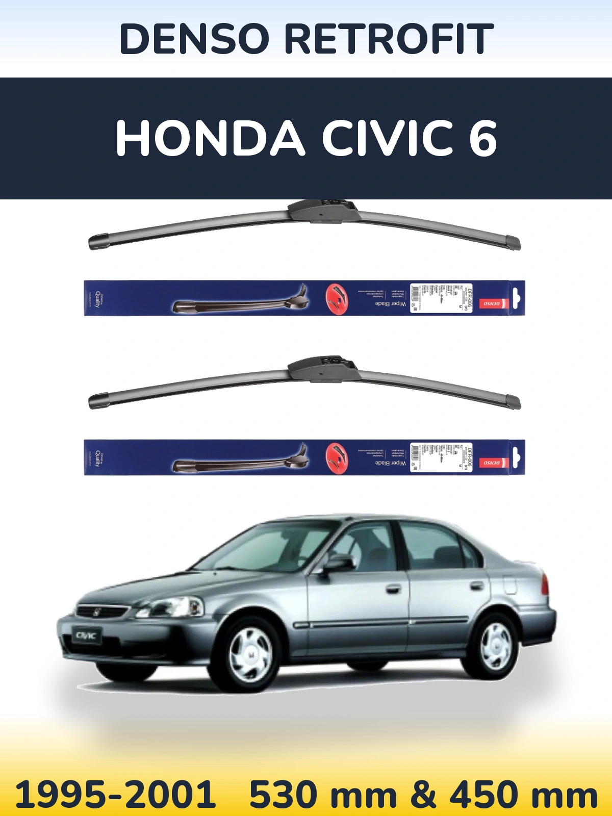 Sada předních stěračů Denso Retrofit 530 a 450 mm pro Honda Civic 6 1995-2001