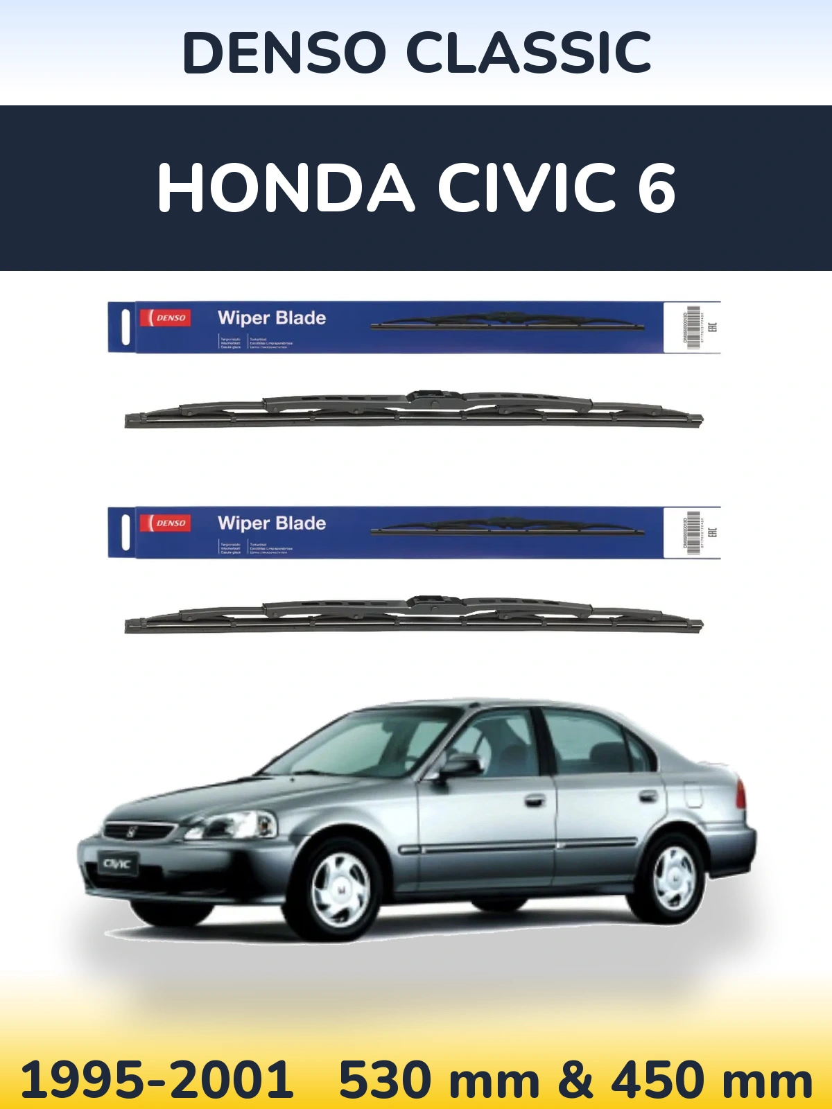 Sada předních stěračů Denso Classic 530 a 450 mm pro Honda Civic 6 1995-2001