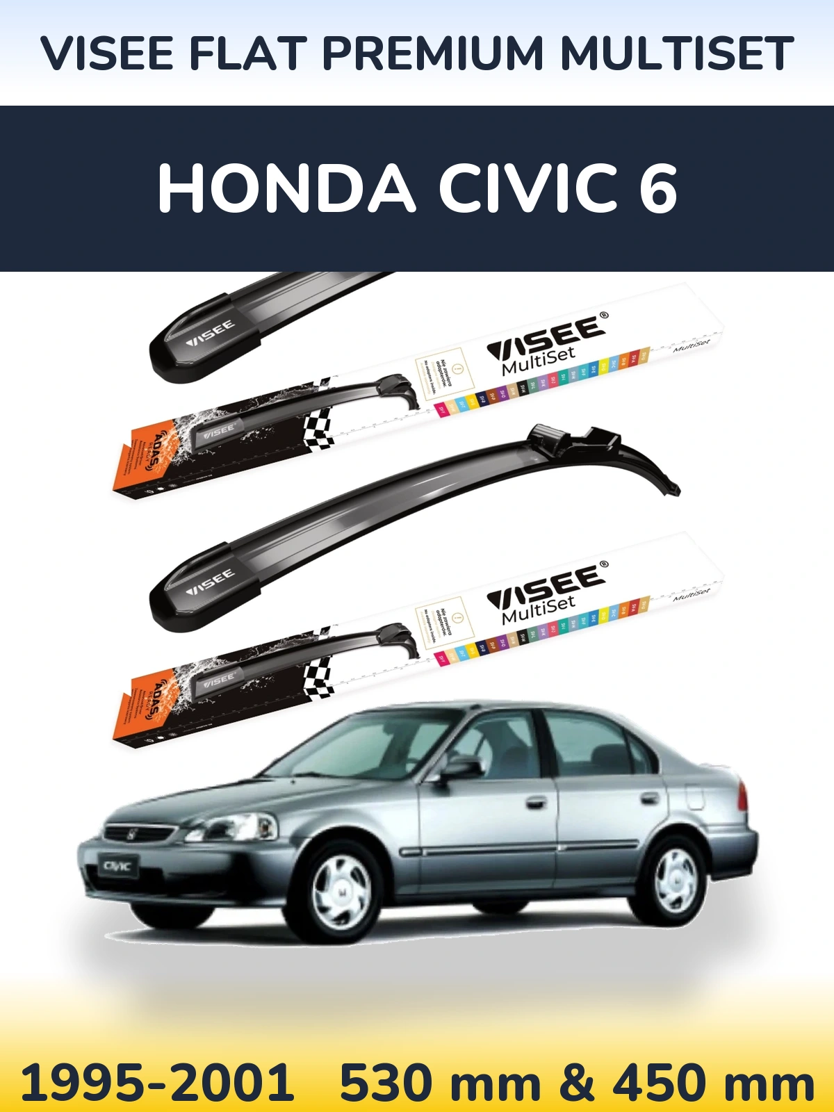 Sada předních stěračů VISEE FLAT PREMIUM MultiSet 530 a 450 mm pro Honda Civic 6 1995-2001