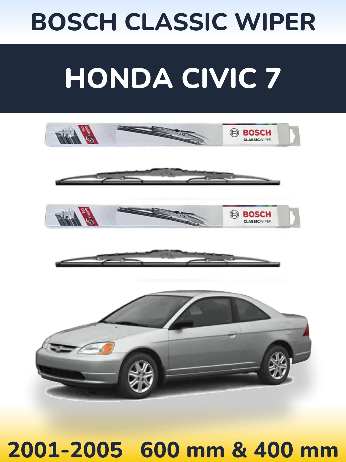 Sada předních stěračů BOSCH Classic Wiper 600 a 400 mm pro Honda Civic 7 2001-2005