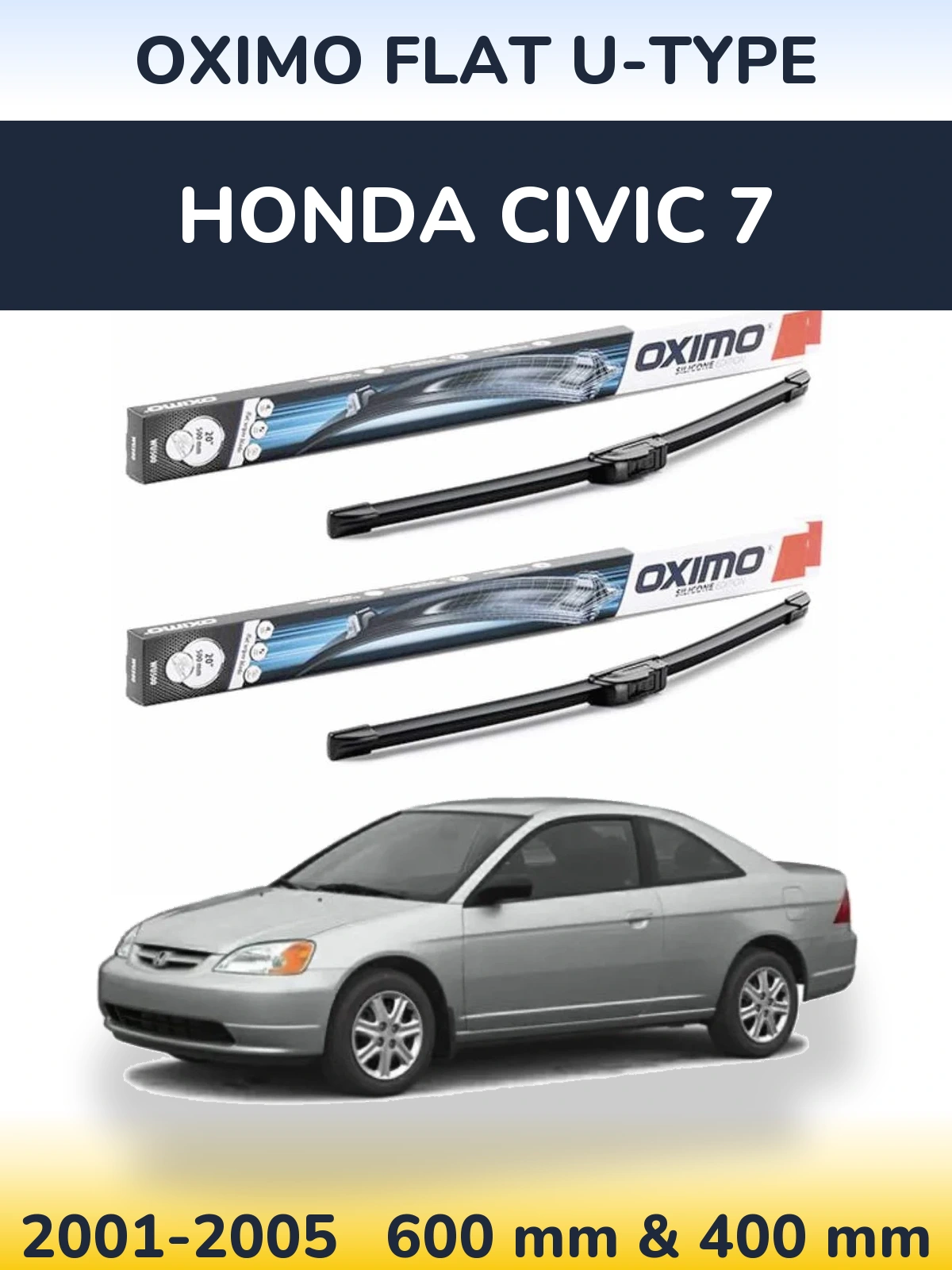 Sada předních stěračů Oximo Flat U-type 600 a 400 mm pro Honda Civic 7 2001-2005