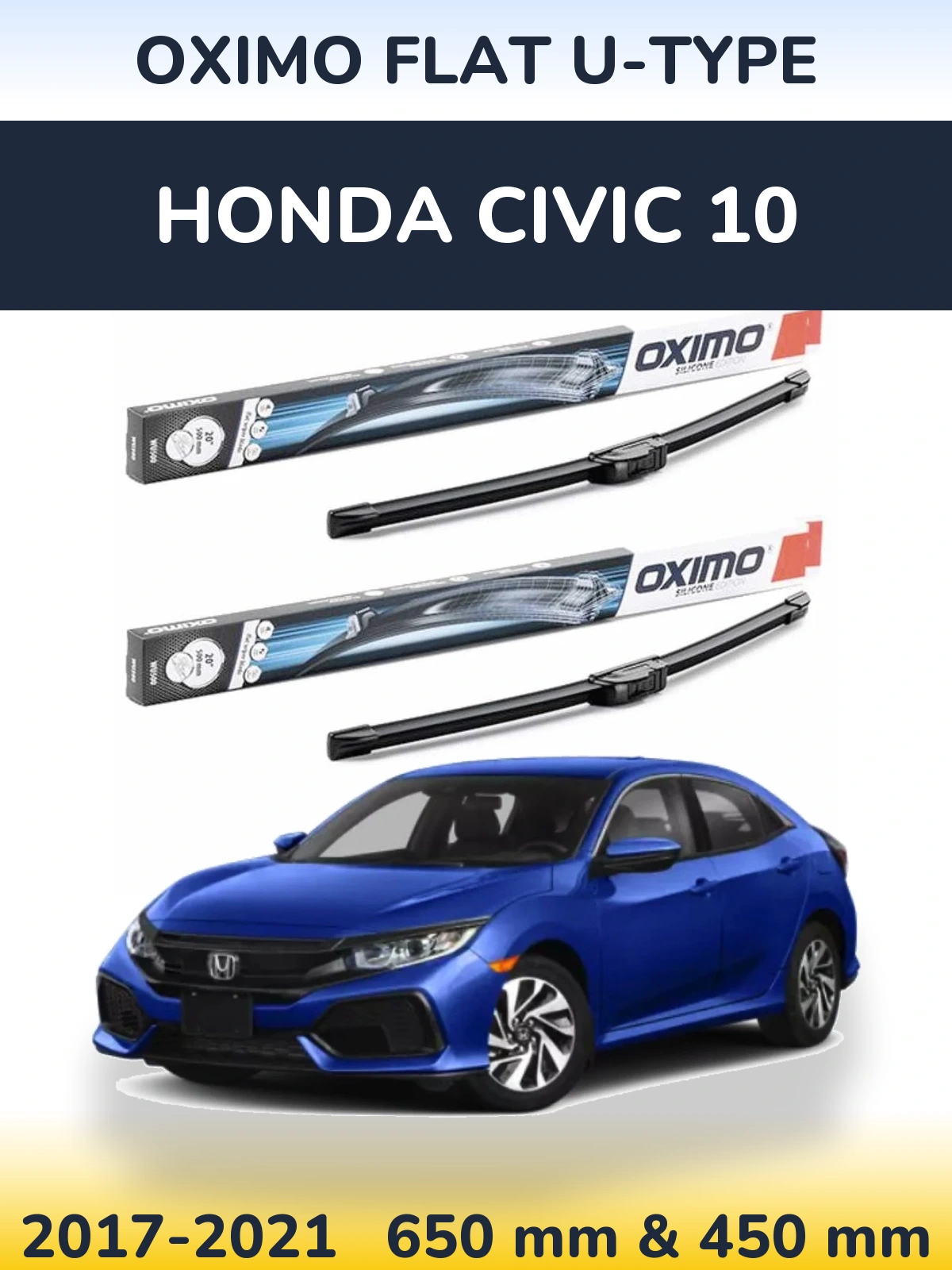 Sada předních stěračů Oximo Flat U-type 650 a 450 mm pro Honda Civic 10 2017-2021