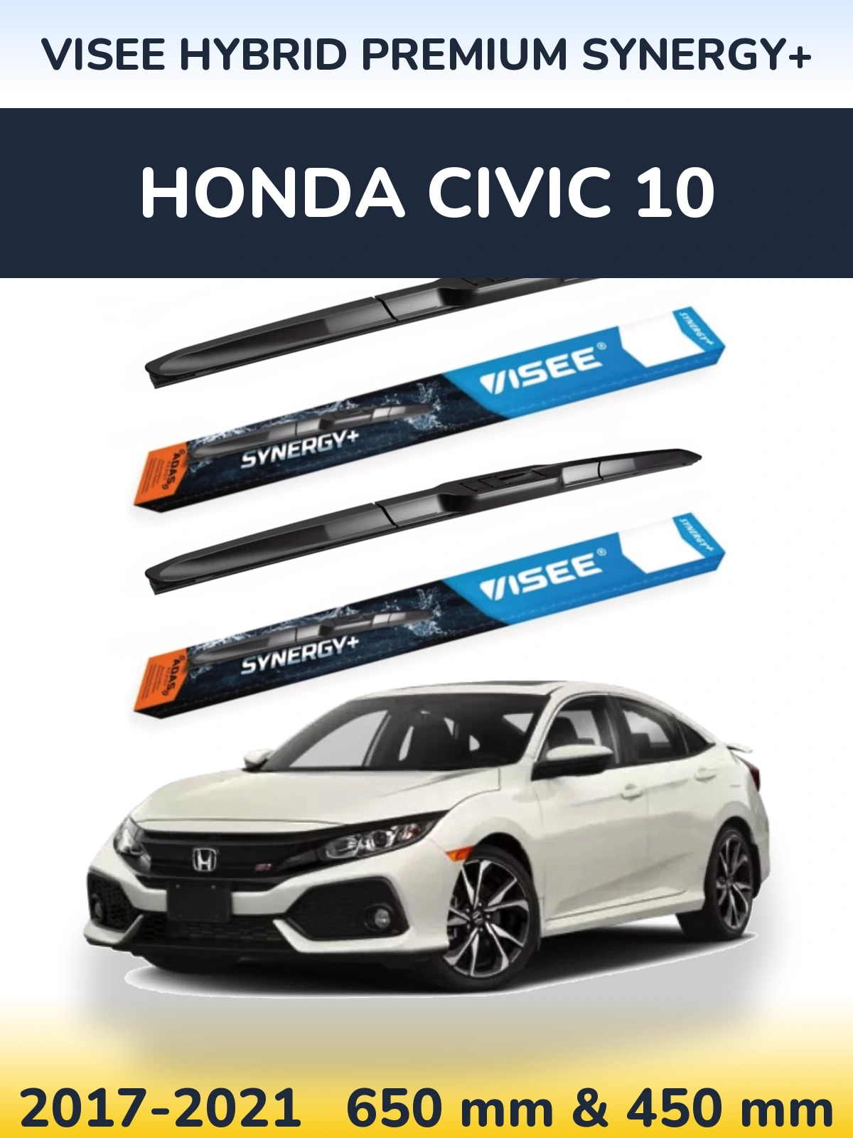 Sada předních stěračů VISEE HYBRID PREMIUM SYNERGY+ 650 a 450 mm pro Honda Civic 10 2017-2021