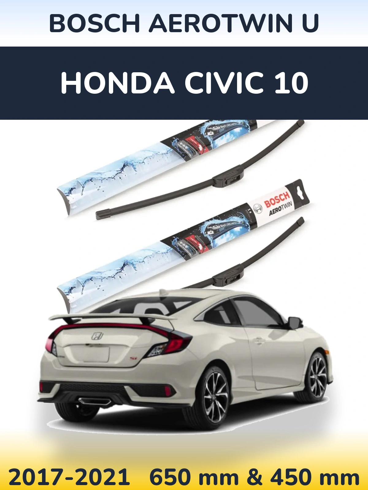 Sada předních stěračů BOSCH AeroTwin U 650 a 450 mm pro Honda Civic 10 2017-2021