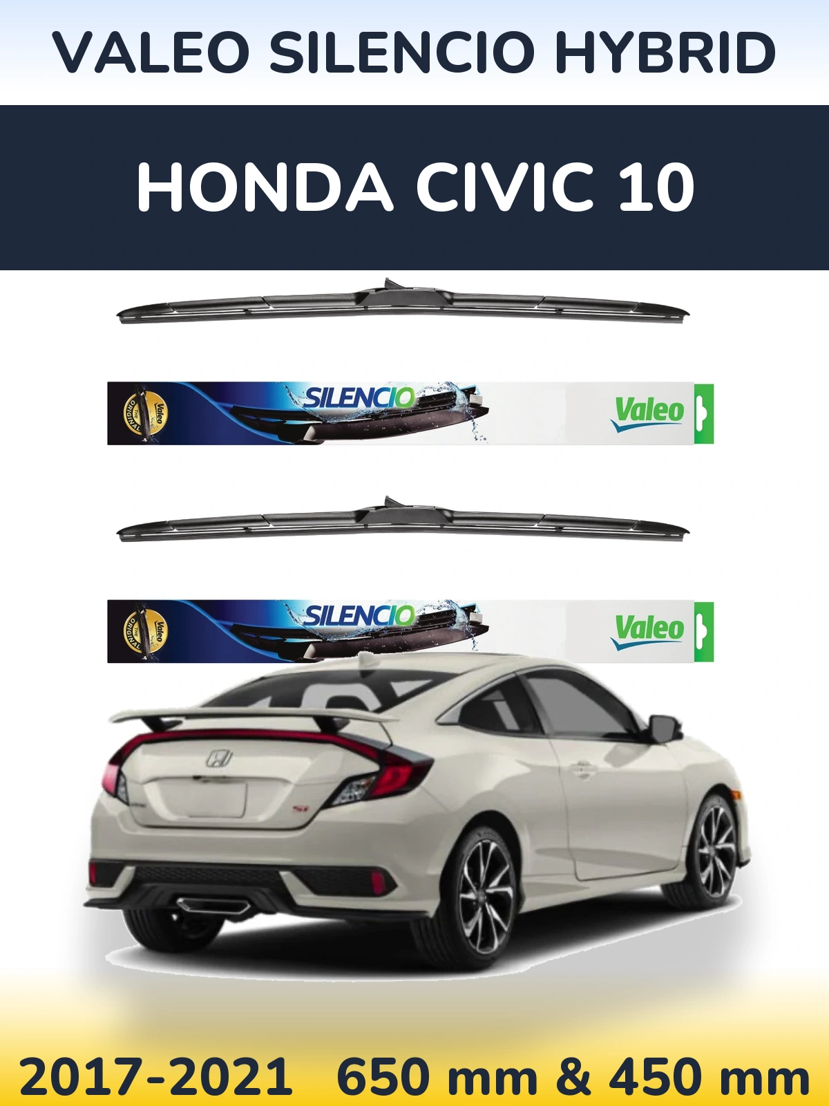 Sada předních stěračů Valeo Silencio Hybrid 650 a 450 mm pro Honda Civic 10 2017-2021