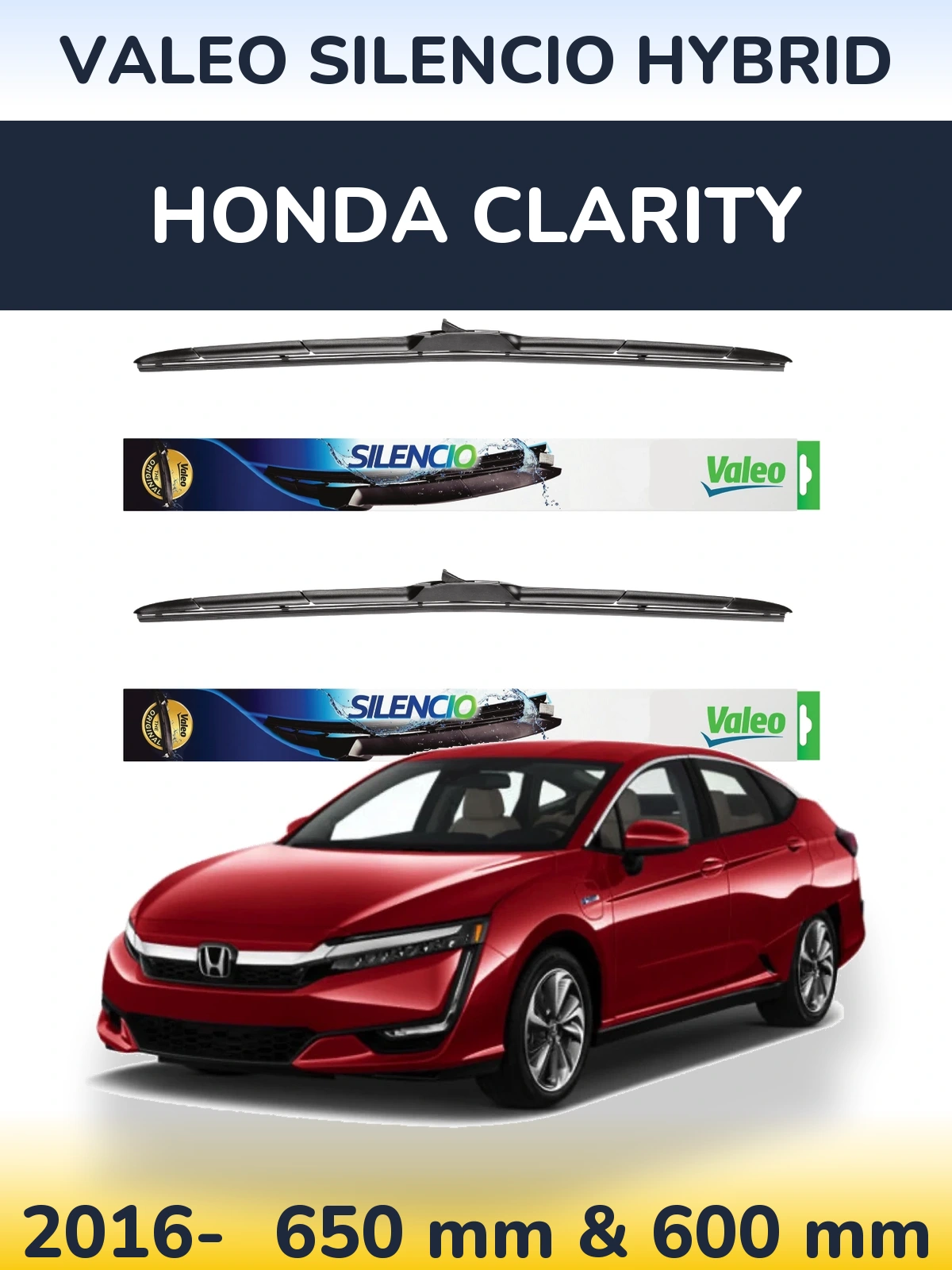 Sada předních stěračů Valeo Silencio Hybrid 650 a 600 mm pro Honda Clarity 2016-2026