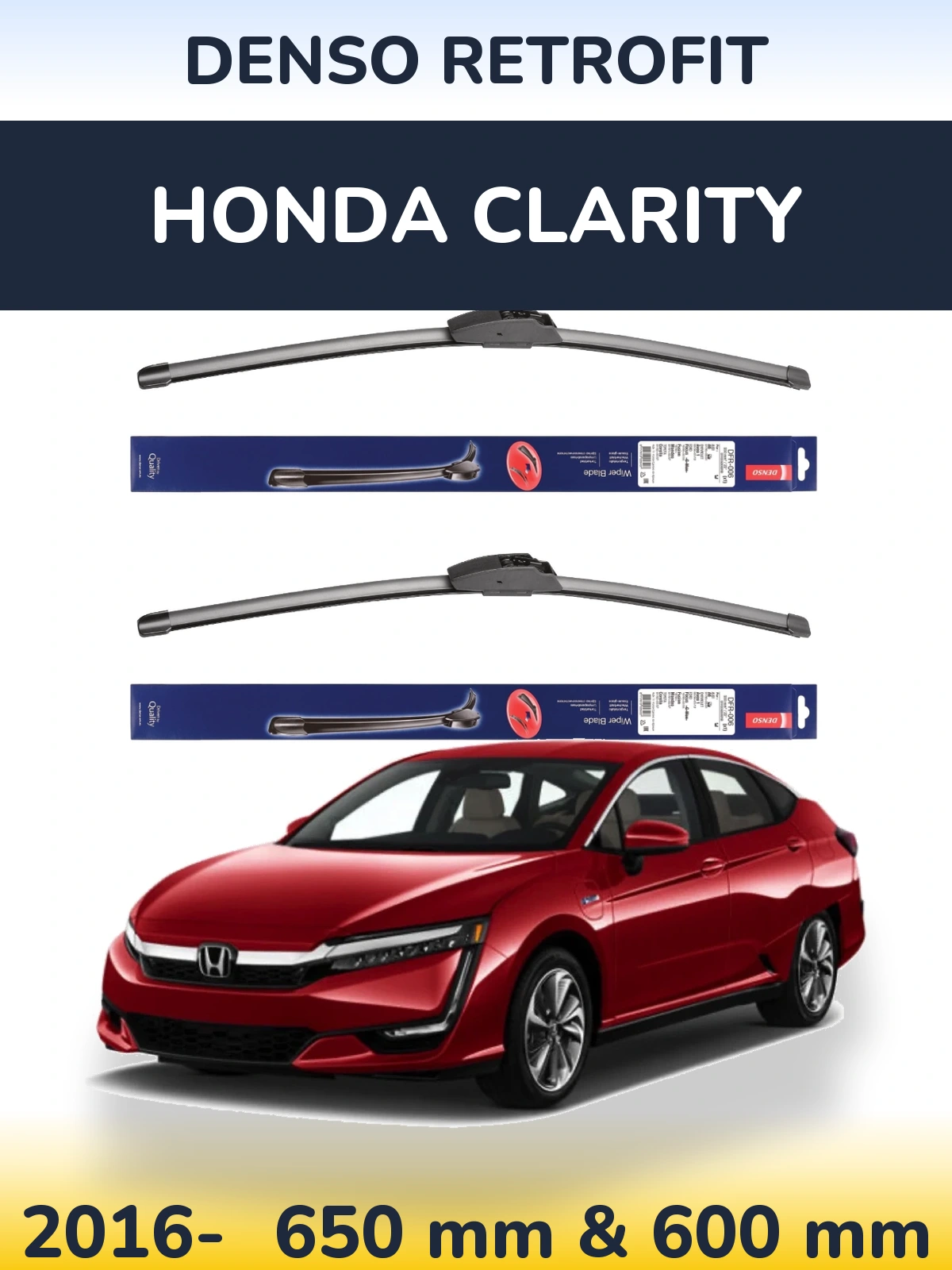 Sada předních stěračů Denso Retrofit 650 a 600 mm pro Honda Clarity 2016-2026