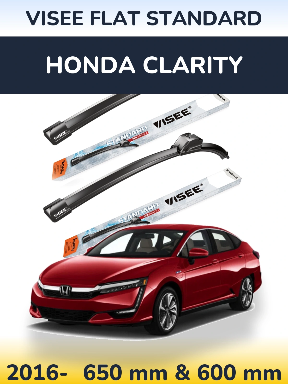 Sada předních stěračů VISEE FLAT STANDARD 650 a 600 mm pro Honda Clarity 2016-2026