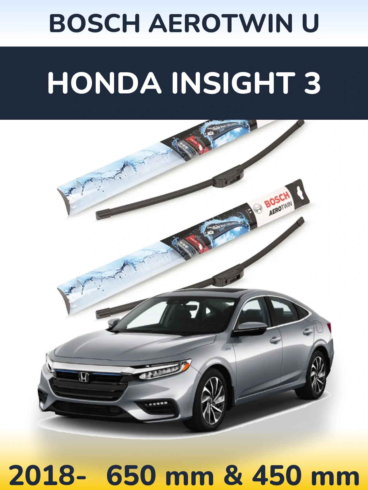 Sada předních stěračů BOSCH AeroTwin U 650 a 450 mm pro Honda Insight 3 2018-2026