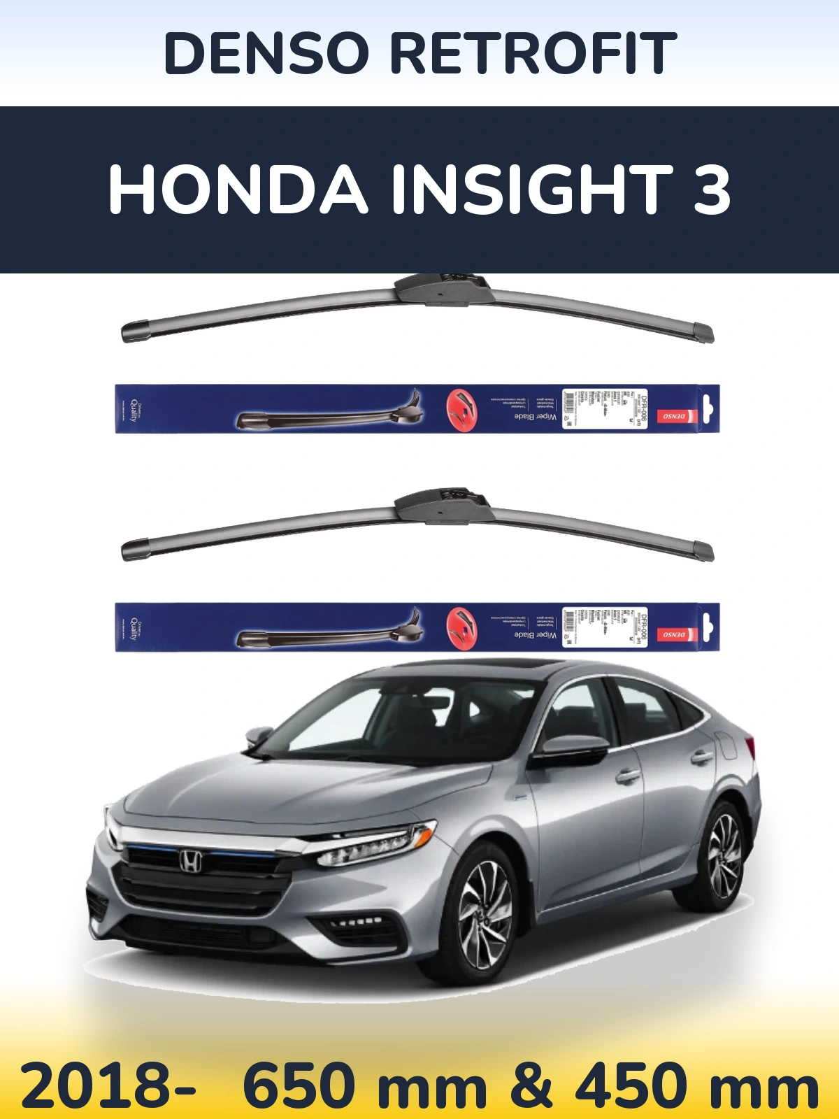 Sada předních stěračů Denso Retrofit 650 a 450 mm pro Honda Insight 3 2018-2026