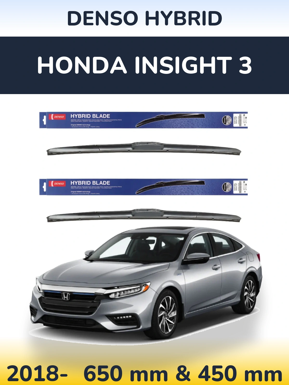 Sada předních stěračů Denso Hybrid 650 a 450 mm pro Honda Insight 3 2018-2026