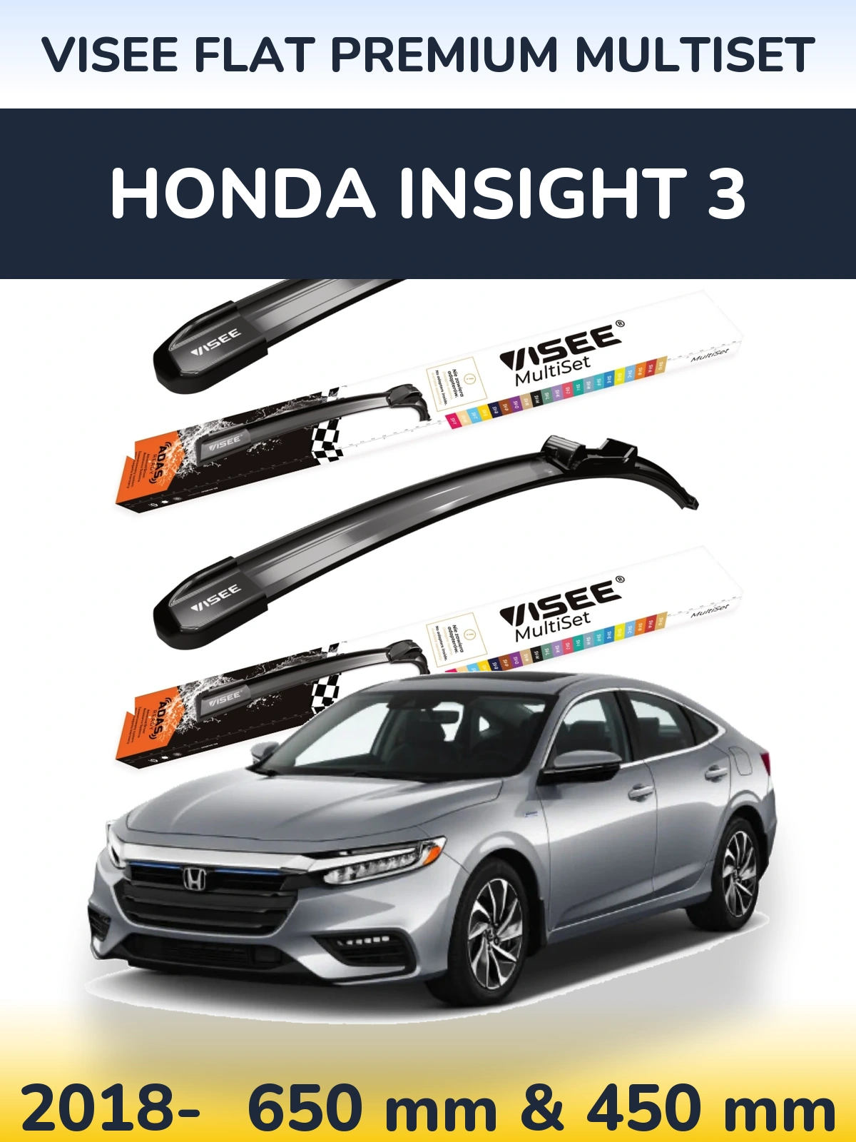 Sada předních stěračů VISEE FLAT PREMIUM MultiSet 650 a 450 mm pro Honda Insight 3 2018-2026