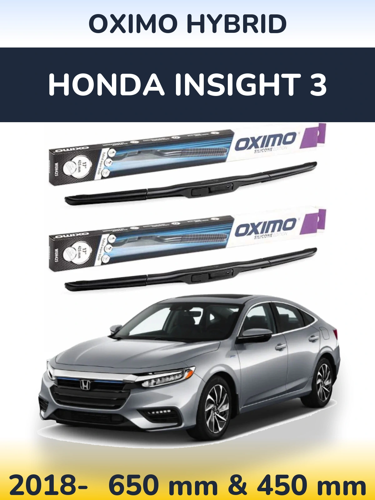 Sada předních stěračů Oximo Hybrid 650 a 450 mm pro Honda Insight 3 2018-2026