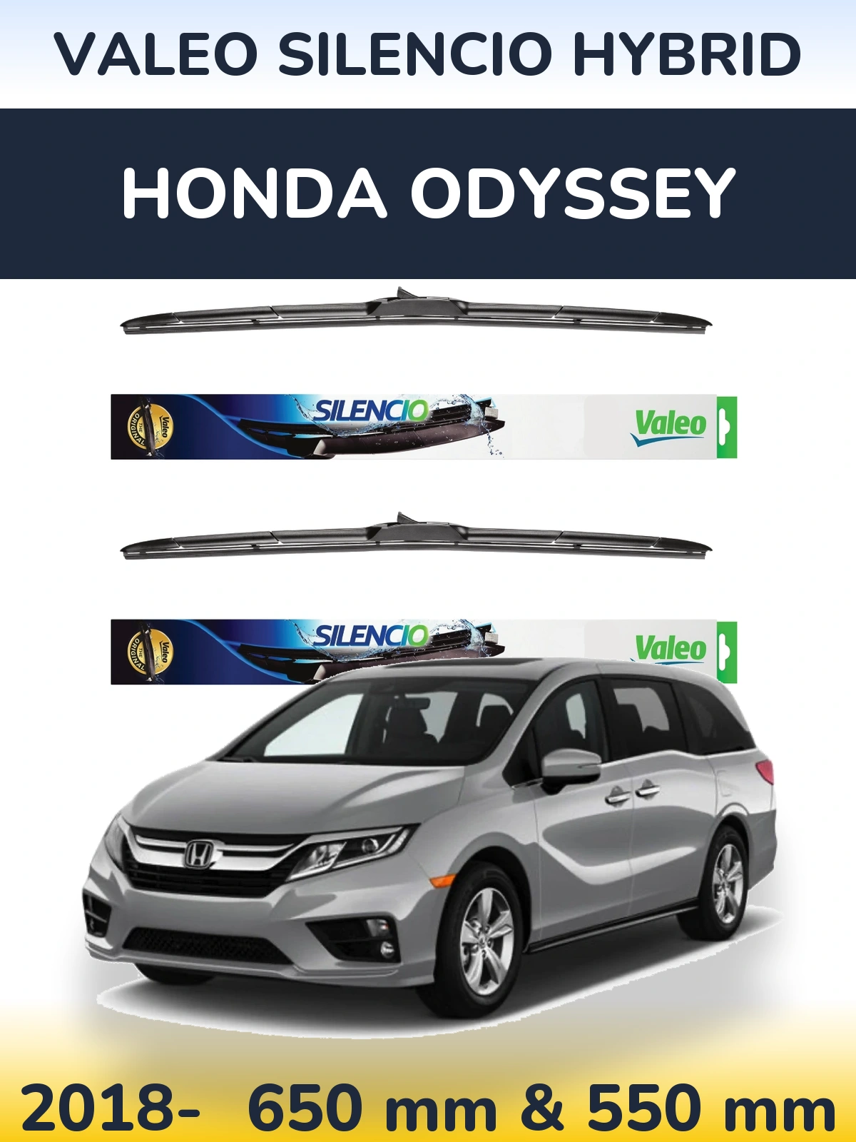 Комплект передніх щіток Valeo Silencio Hybrid 650 & 550 мм для Honda Odyssey 2018-2026