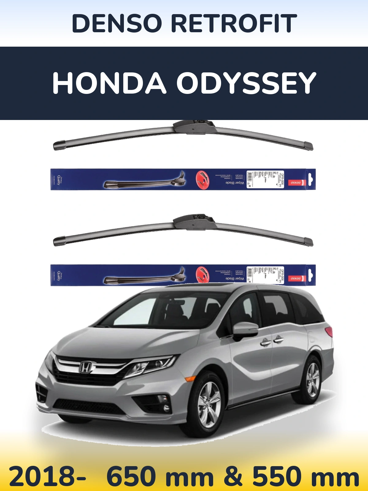Sada předních stěračů Denso Retrofit 650 a 550 mm pro Honda Odyssey 2018-2026