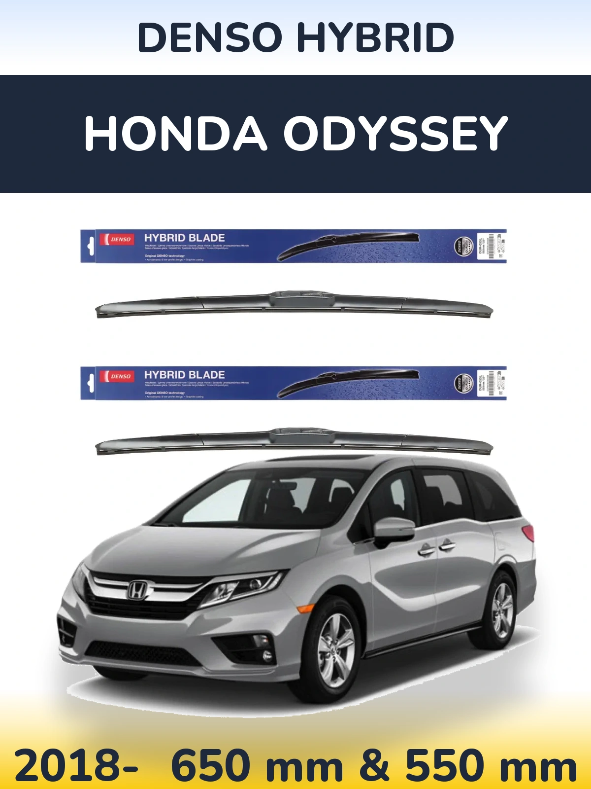 Sada předních stěračů Denso Hybrid 650 a 550 mm pro Honda Odyssey 2018-2026