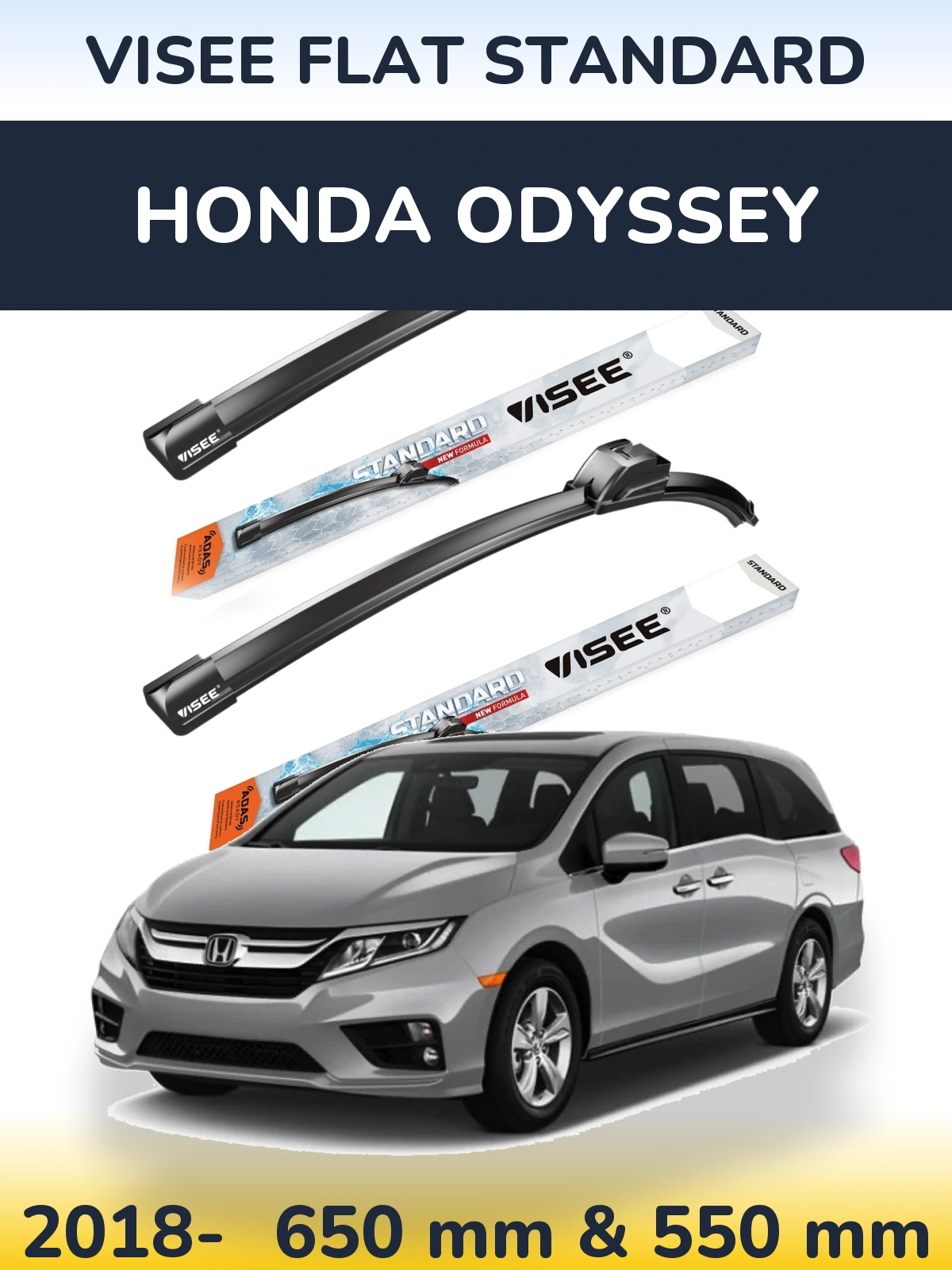 Комплект передніх щіток VISEE FLAT STANDARD 650 & 550 мм для Honda Odyssey 2018-2026