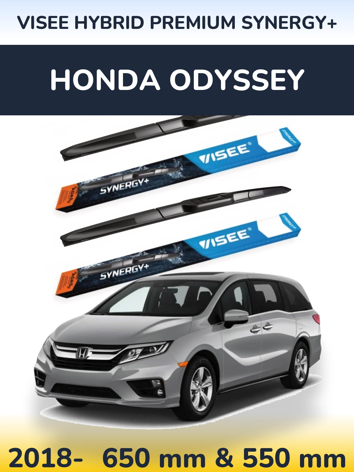 Sada předních stěračů VISEE HYBRID PREMIUM SYNERGY+ 650 a 550 mm pro Honda Odyssey 2018-2026