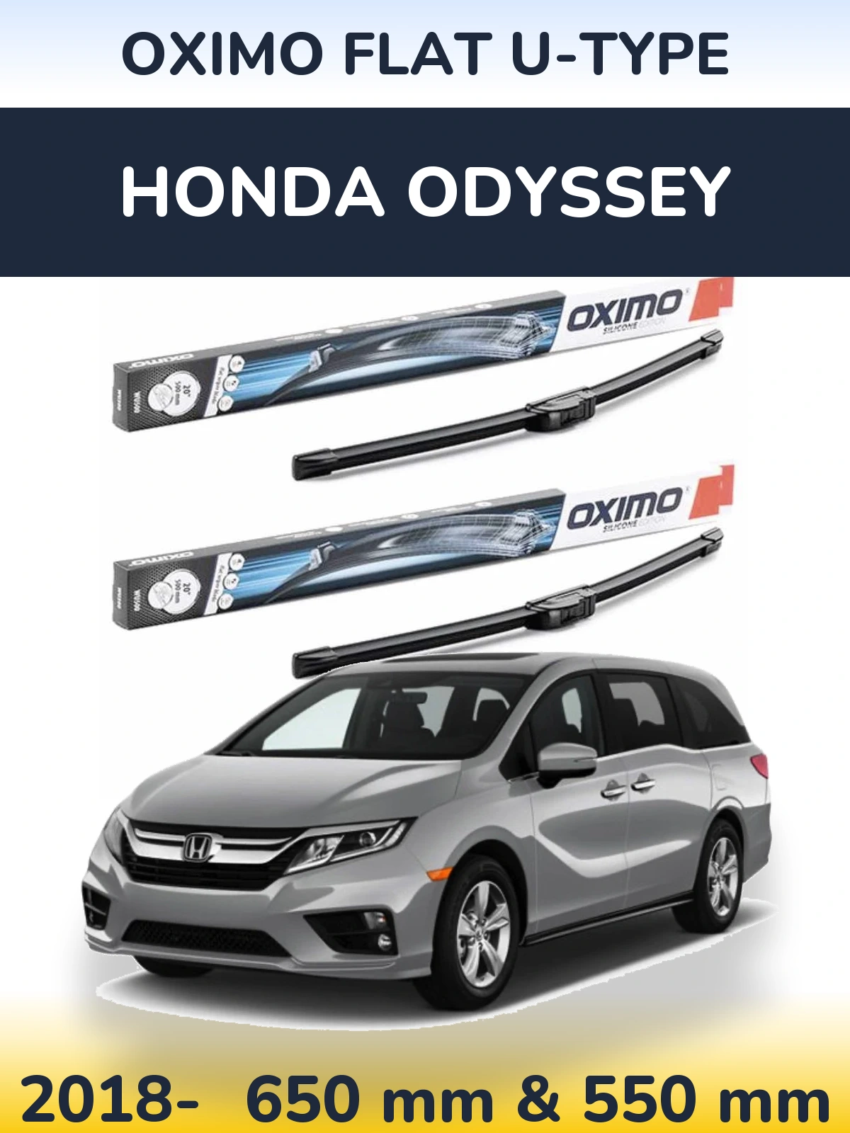 Комплект передніх щіток Oximo Flat U-type 650 & 550 мм для Honda Odyssey 2018-2026