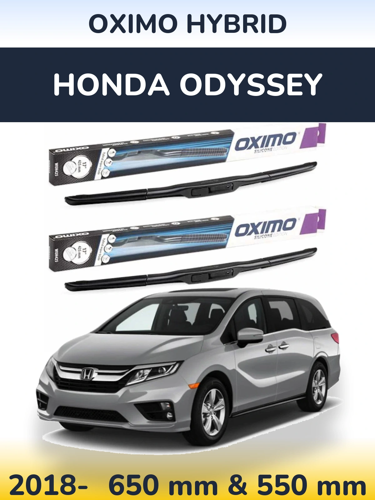 Комплект передніх щіток Oximo Hybrid 650 & 550 мм для Honda Odyssey 2018-2026