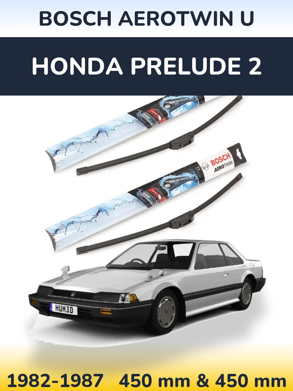 Комплект передніх щіток BOSCH AeroTwin U 450 & 450 мм для Honda Prelude 2 1982-1987