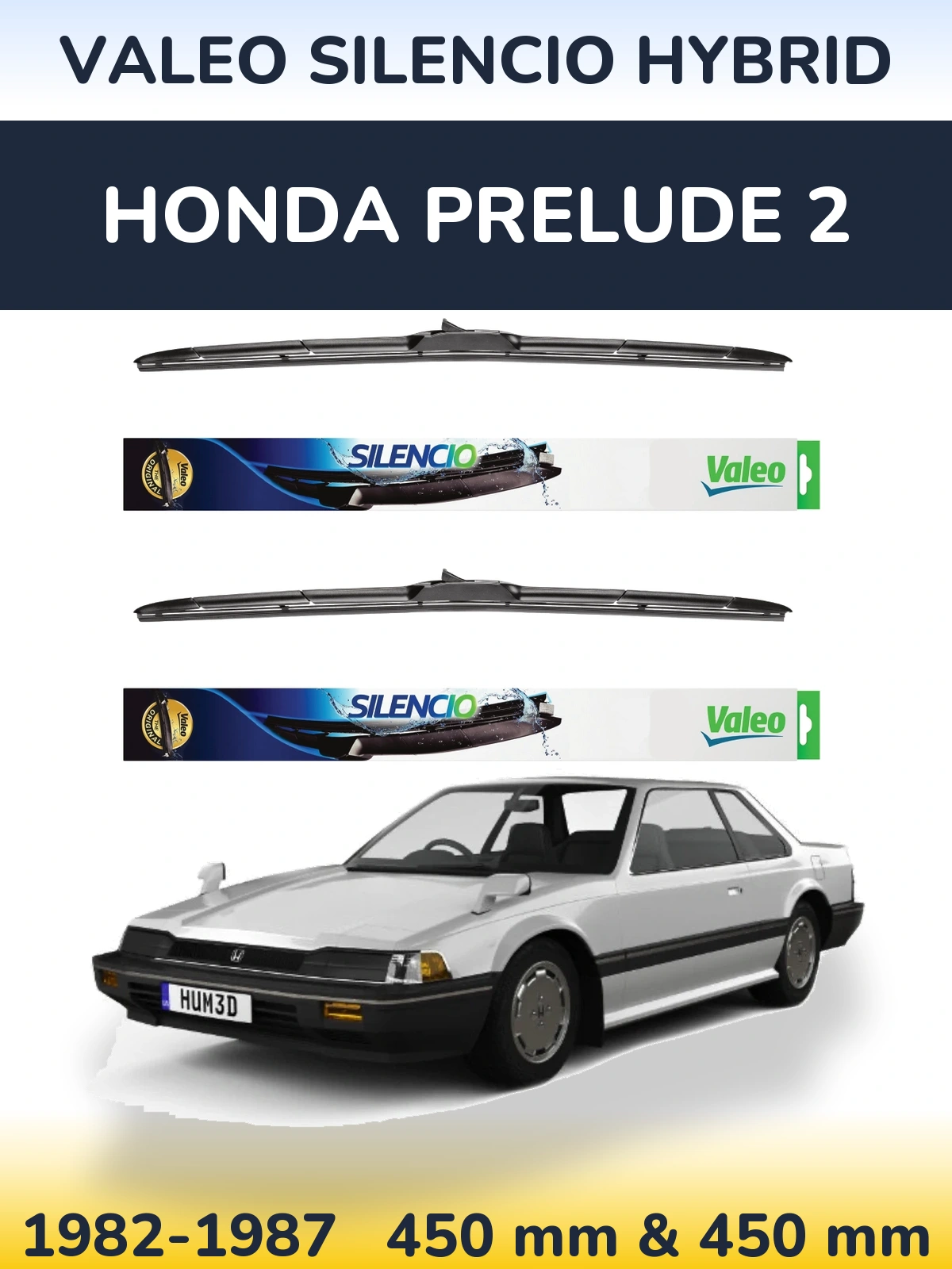 Комплект передніх щіток Valeo Silencio Hybrid 450 & 450 мм для Honda Prelude 2 1982-1987