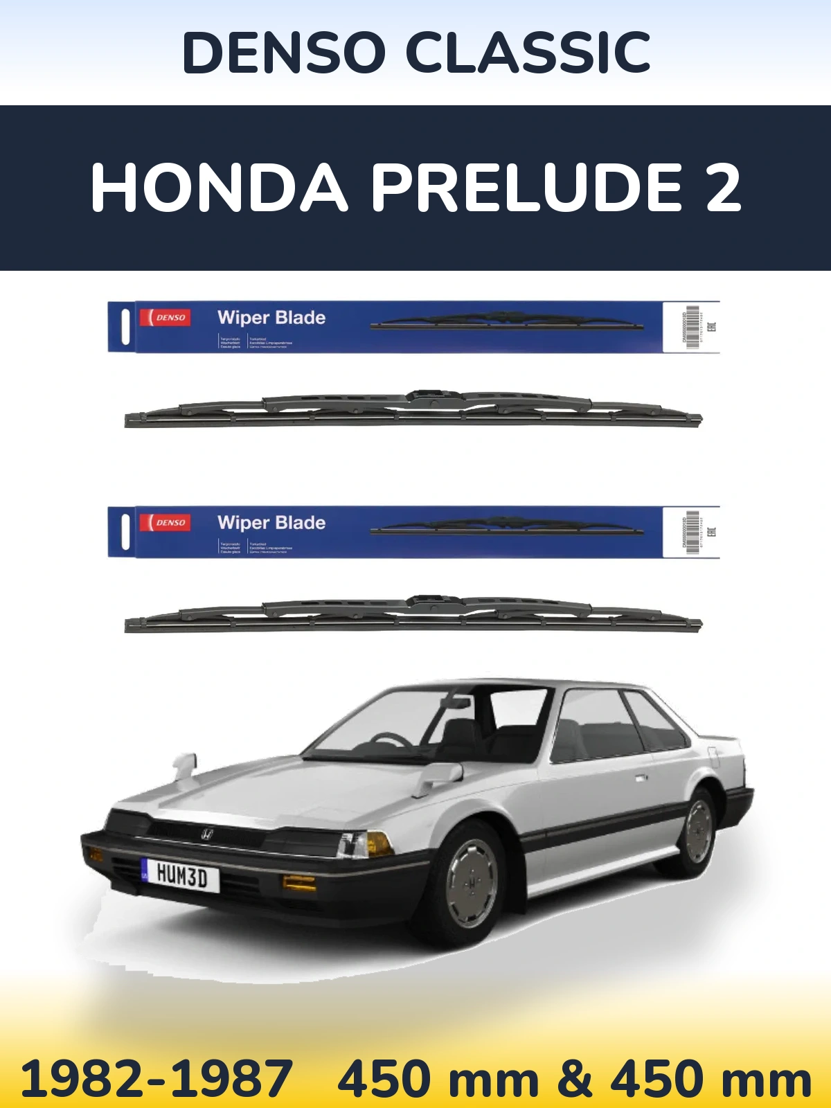 Sada předních stěračů Denso Classic 450 a 450 mm pro Honda Prelude 2 1982-1987